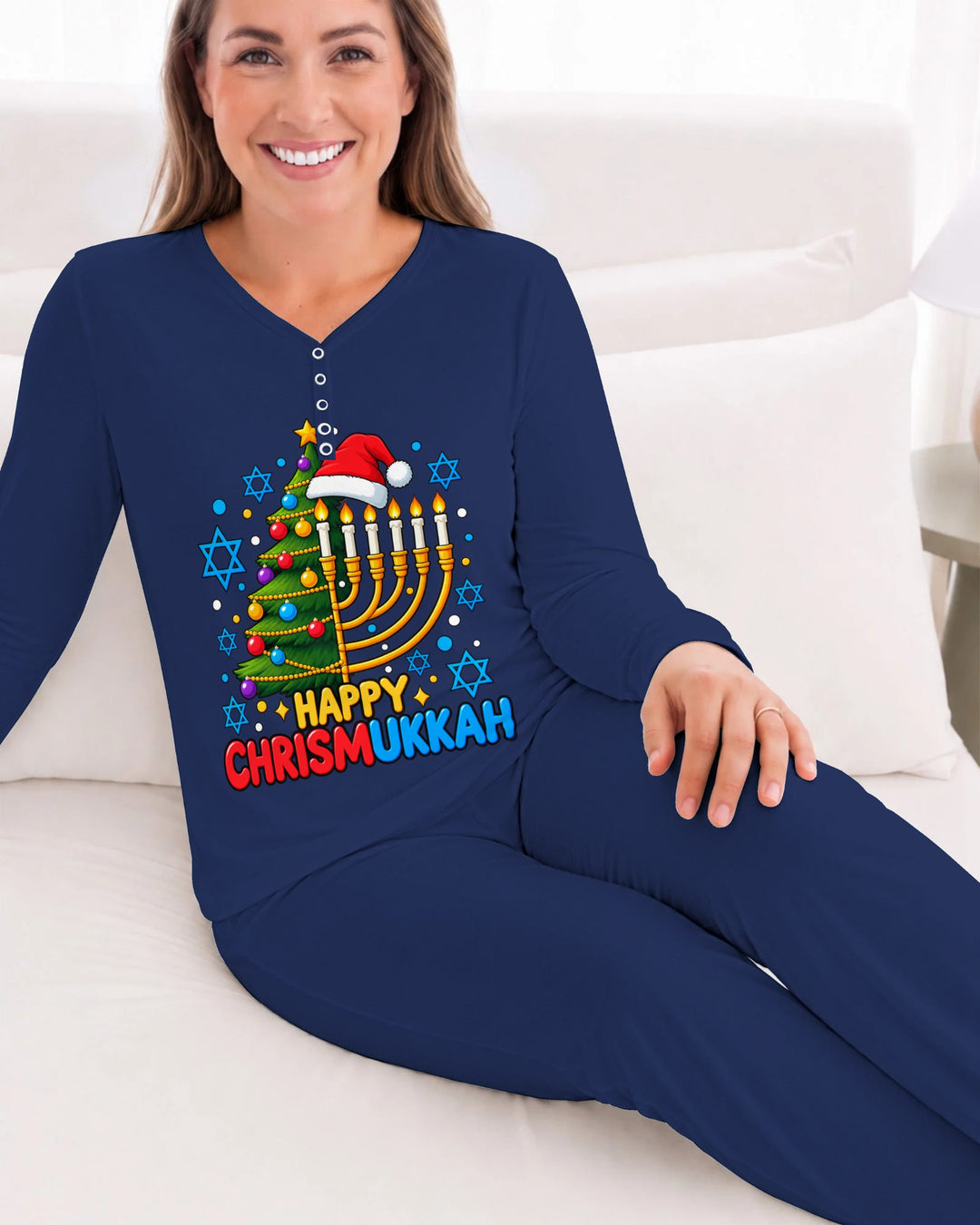 Happy Chrismukkah Christmas Menorah Bamboo Women Pajama Set