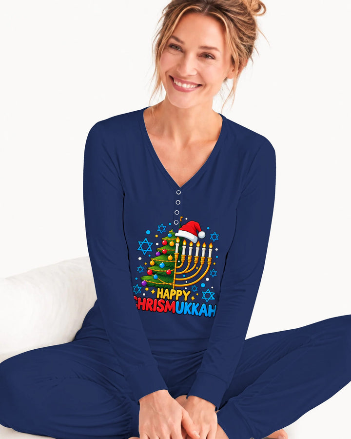 Happy Chrismukkah Christmas Menorah Bamboo Women Pajama Set