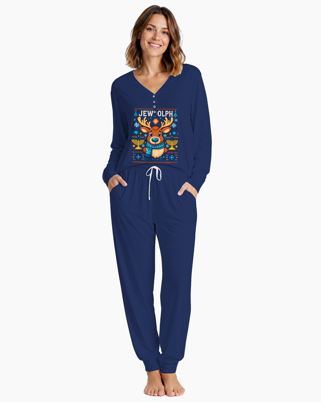 Jewdolph Hanukkah Reindeer Bamboo Women Pajama Set