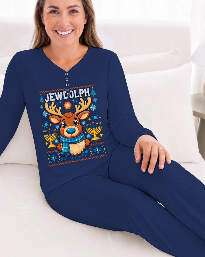 Jewdolph Hanukkah Reindeer Bamboo Women Pajama Set