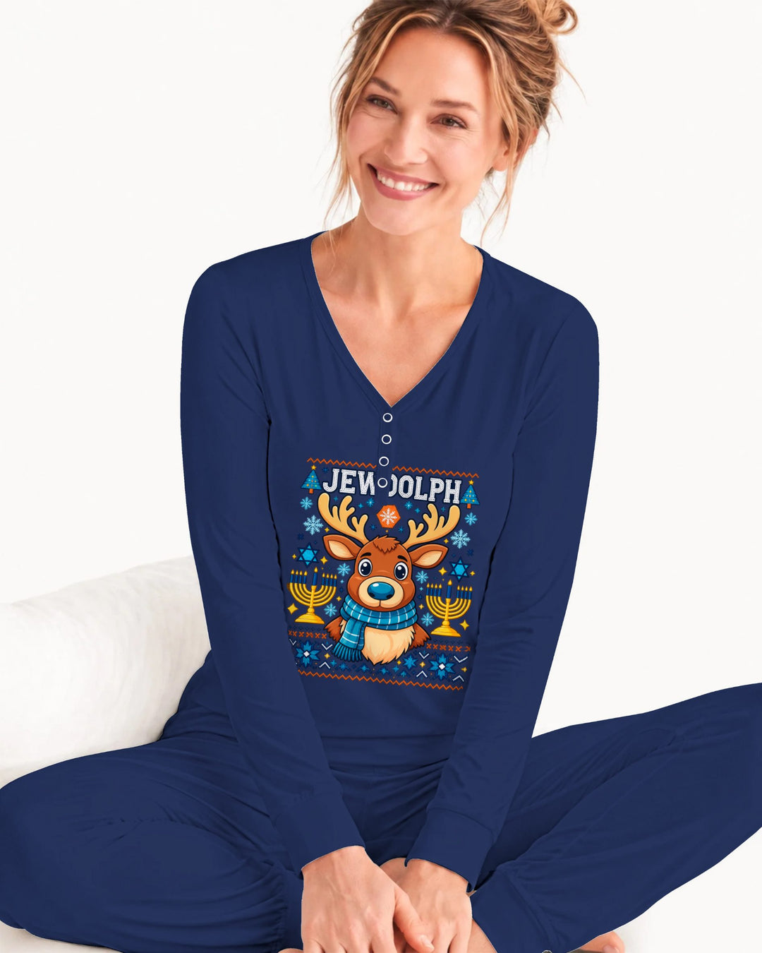 Jewdolph Hanukkah Reindeer Bamboo Women Pajama Set