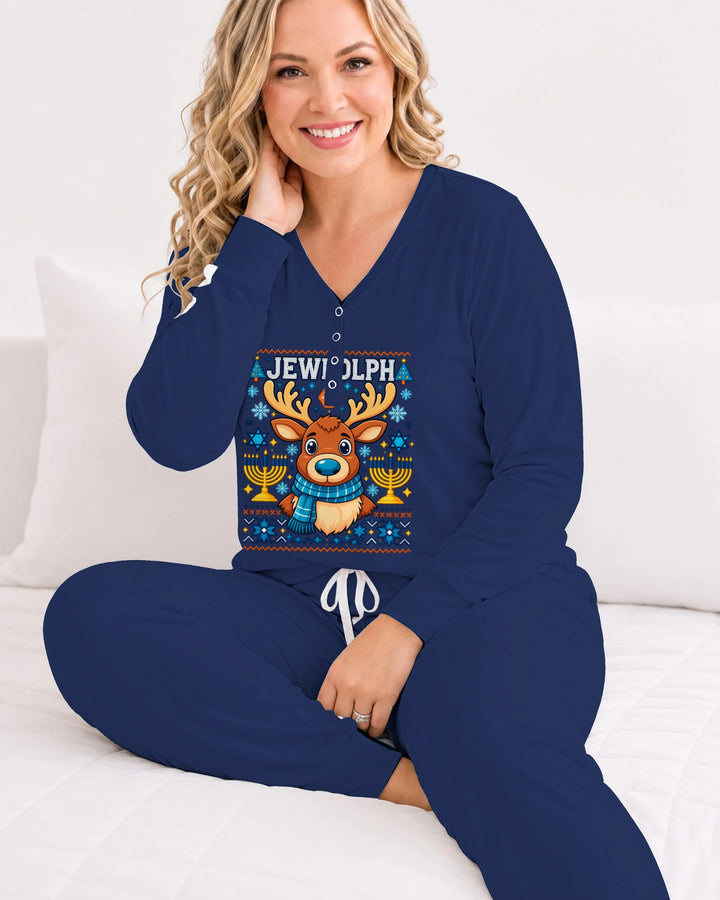 Jewdolph Hanukkah Reindeer Bamboo Women Pajama Set