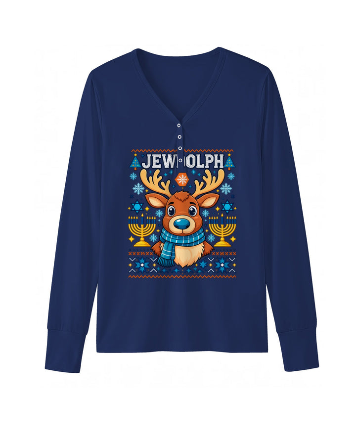 Jewdolph Hanukkah Reindeer Bamboo Women Pajama Set