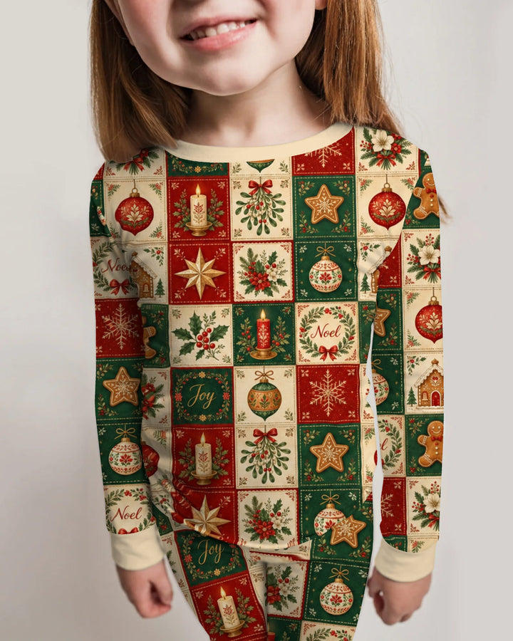 Vintage Christmas Holiday Patchwork Bamboo Two Piece Long Sleeve Pajama Set