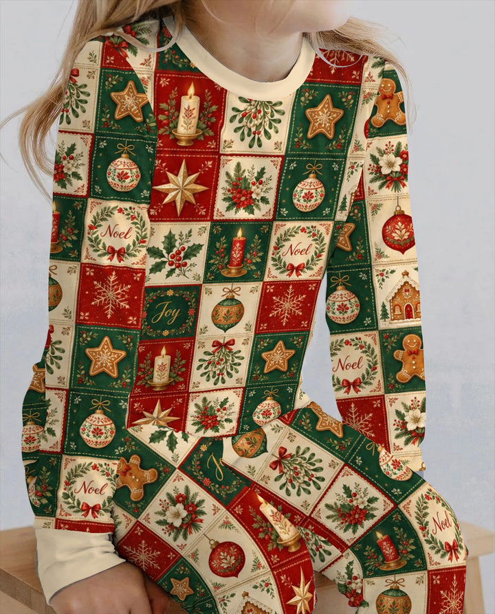 Vintage Christmas Holiday Patchwork Bamboo Two Piece Long Sleeve Pajama Set