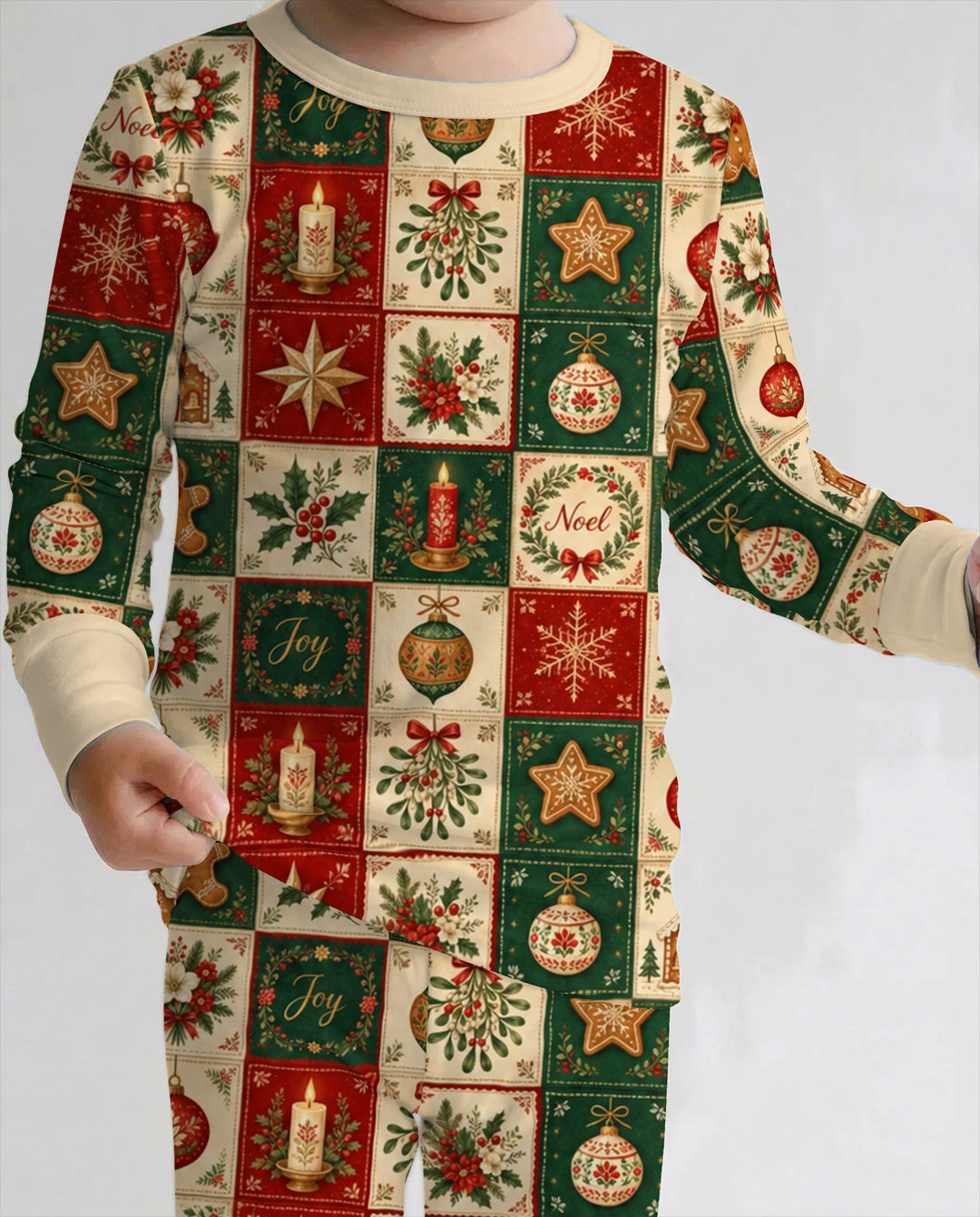 Vintage Christmas Holiday Patchwork Bamboo Two Piece Long Sleeve Pajama Set