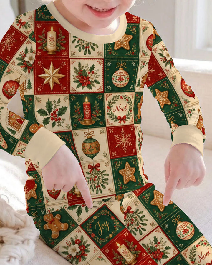 Vintage Christmas Holiday Patchwork Bamboo Two Piece Long Sleeve Pajama Set