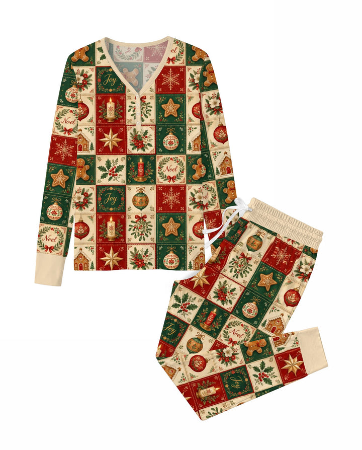 Vintage Christmas Holiday Patchwork Bamboo Women Pajama Set