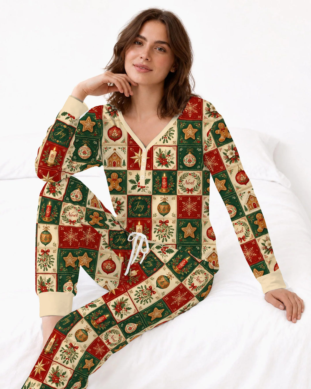 Vintage Christmas Holiday Patchwork Bamboo Women Pajama Set