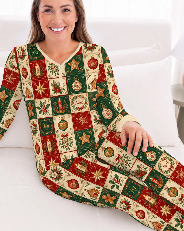 Vintage Christmas Holiday Patchwork Bamboo Women Pajama Set