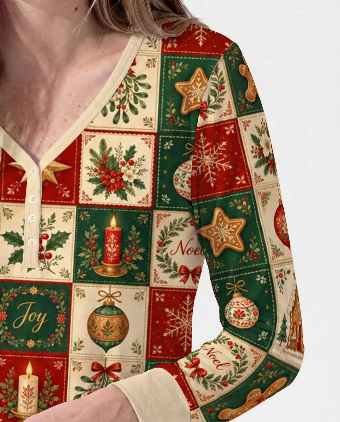 Vintage Christmas Holiday Patchwork Bamboo Women Pajama Set