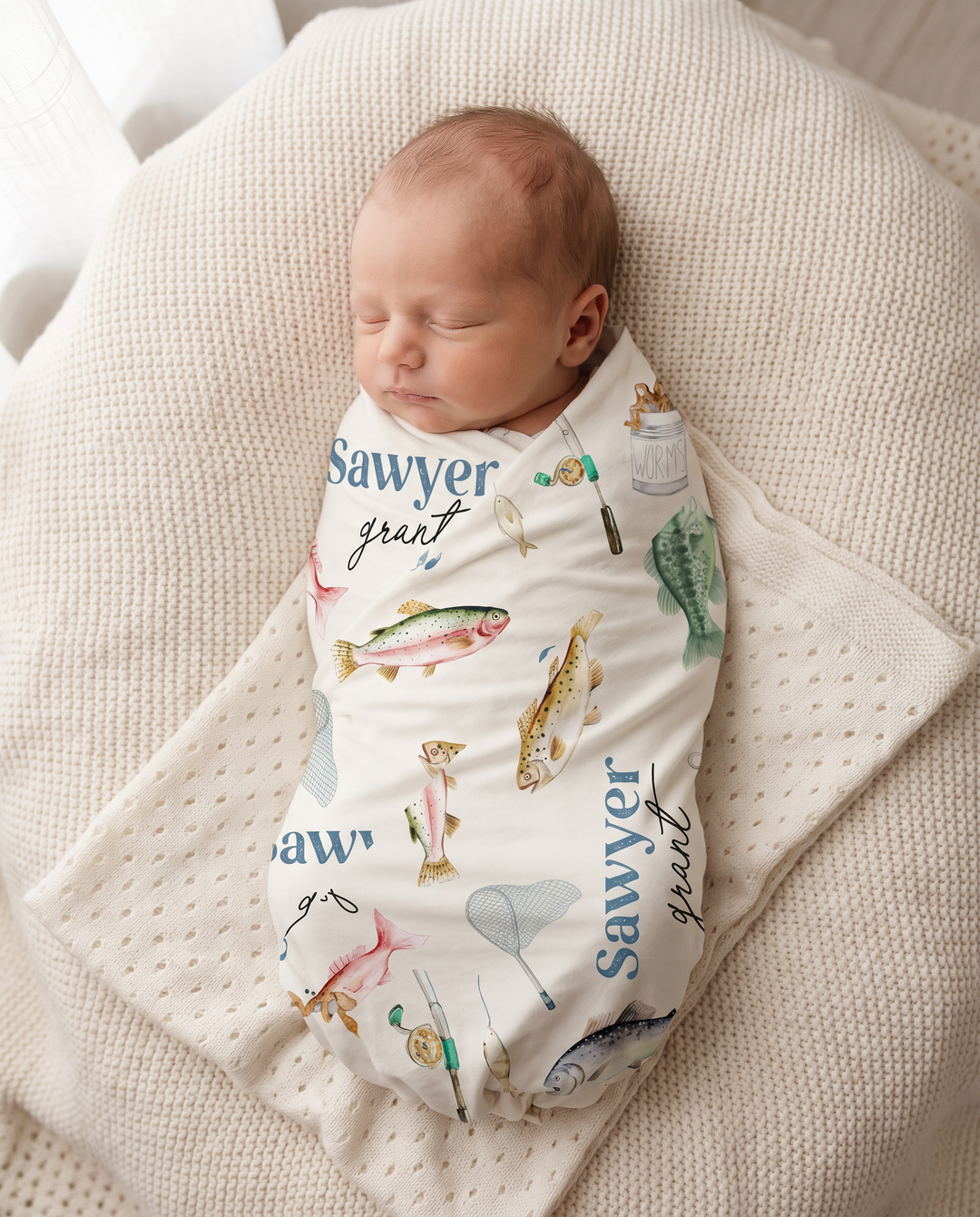 Personalized Baby Name Gone Fishing Bamboo Swaddle Blanket
