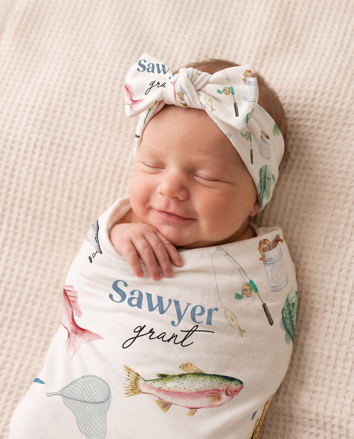 Personalized Baby Name Gone Fishing Bamboo Swaddle Blanket