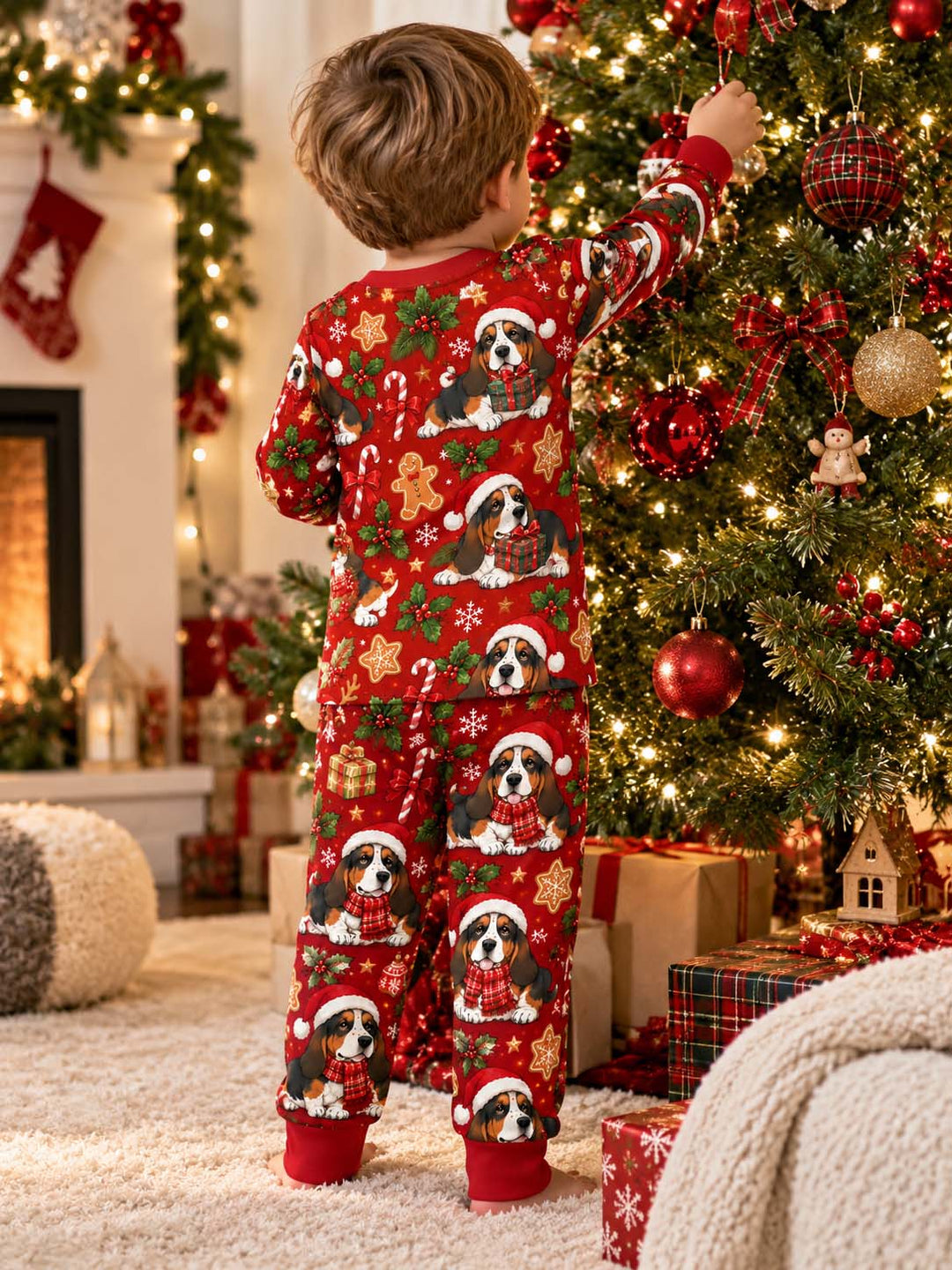 Basset Hound Christmas Cheer Bamboo Two Piece Long Sleeve Pajama Set