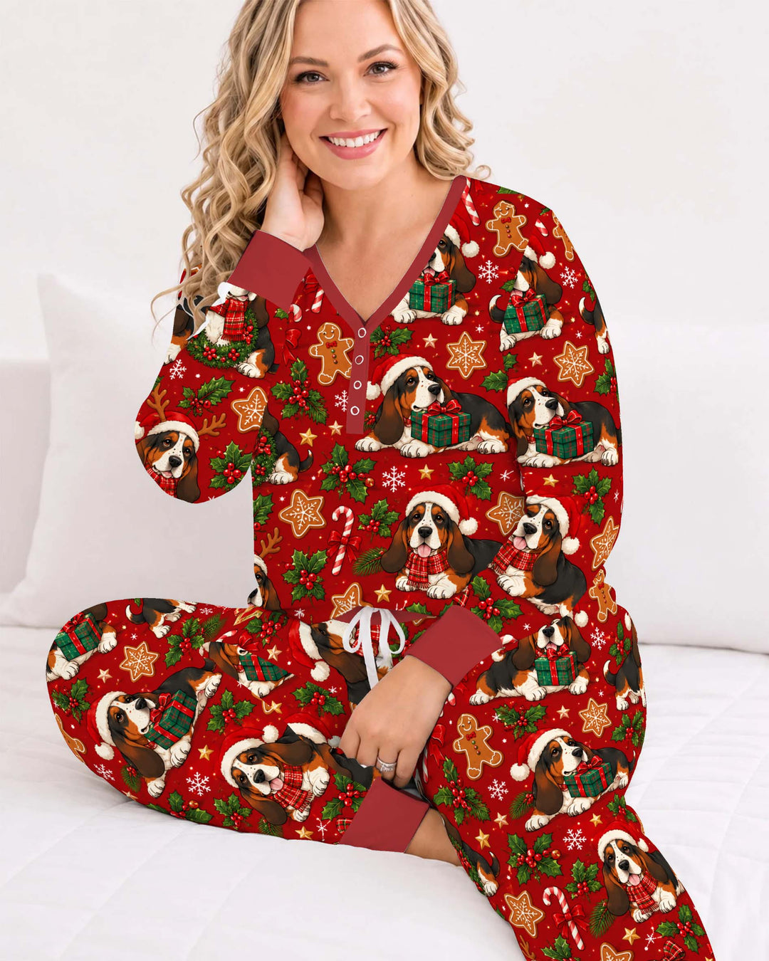 Basset Hound Christmas Cheer Bamboo Women Pajama Set