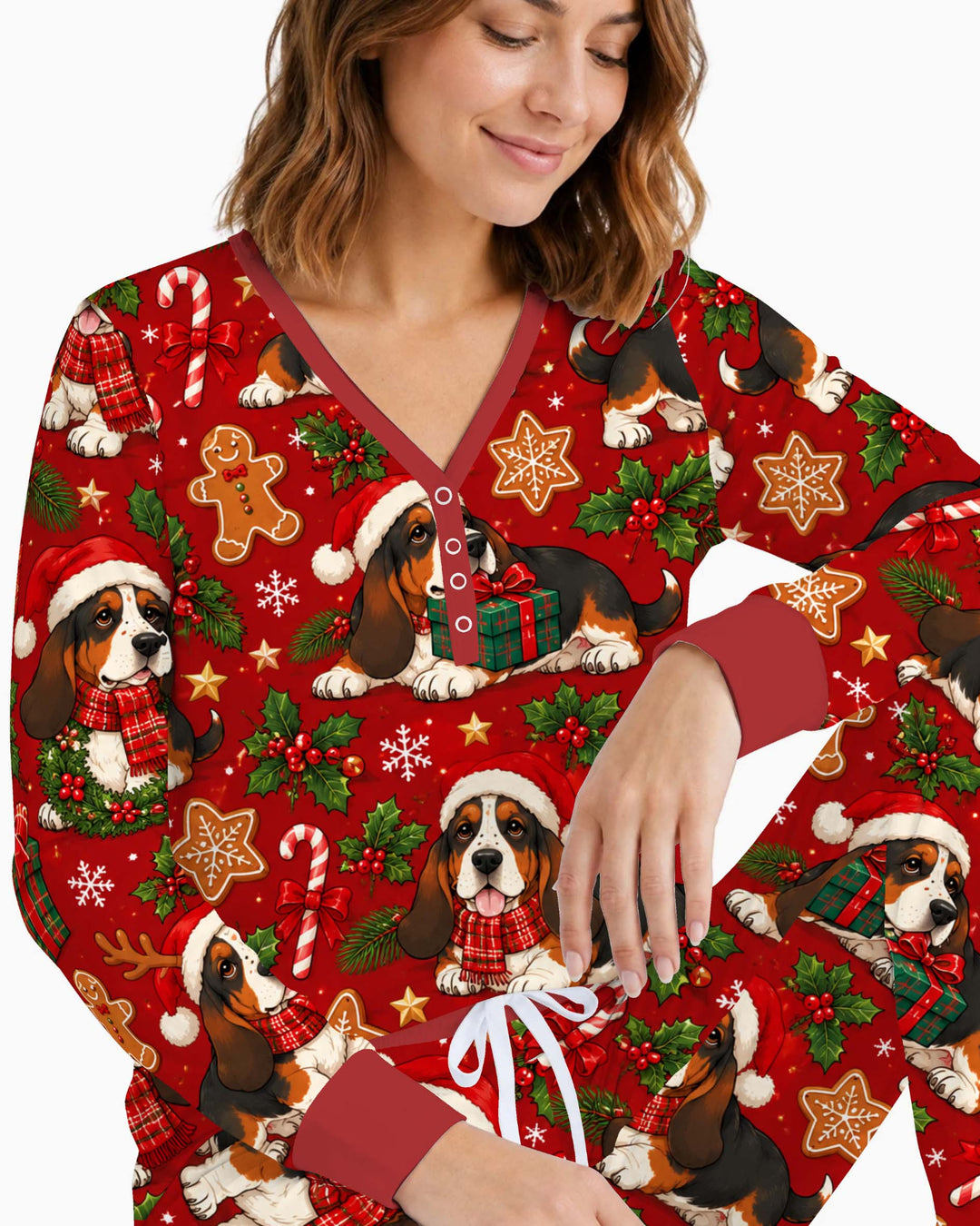Basset Hound Christmas Cheer Bamboo Women Pajama Set