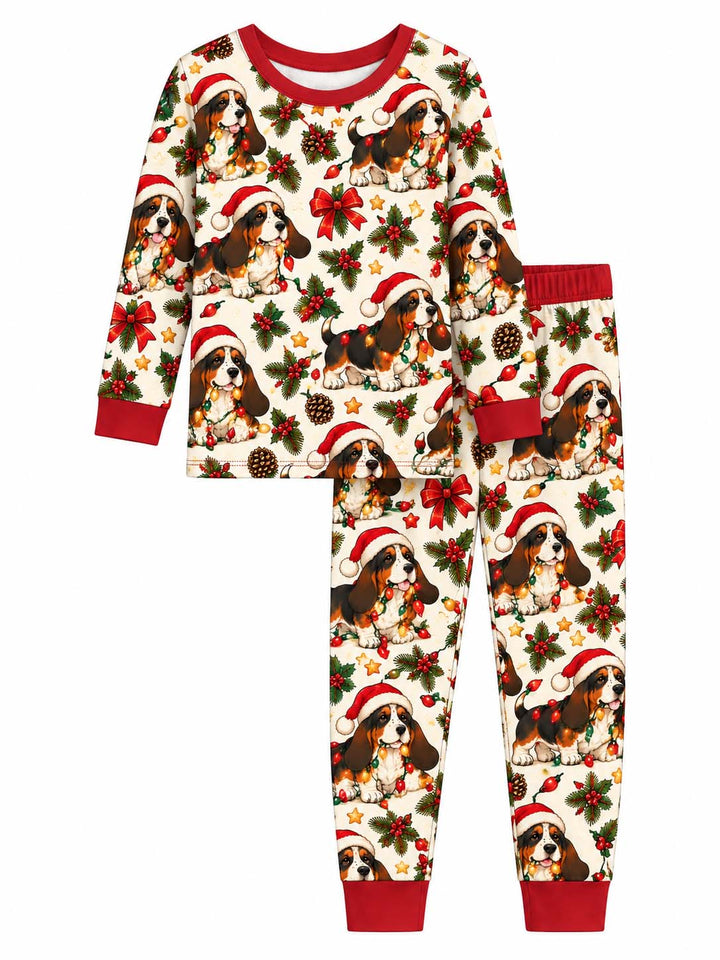 Basset Hound Christmas Lights Bamboo Two Piece Long Sleeve Pajama Set
