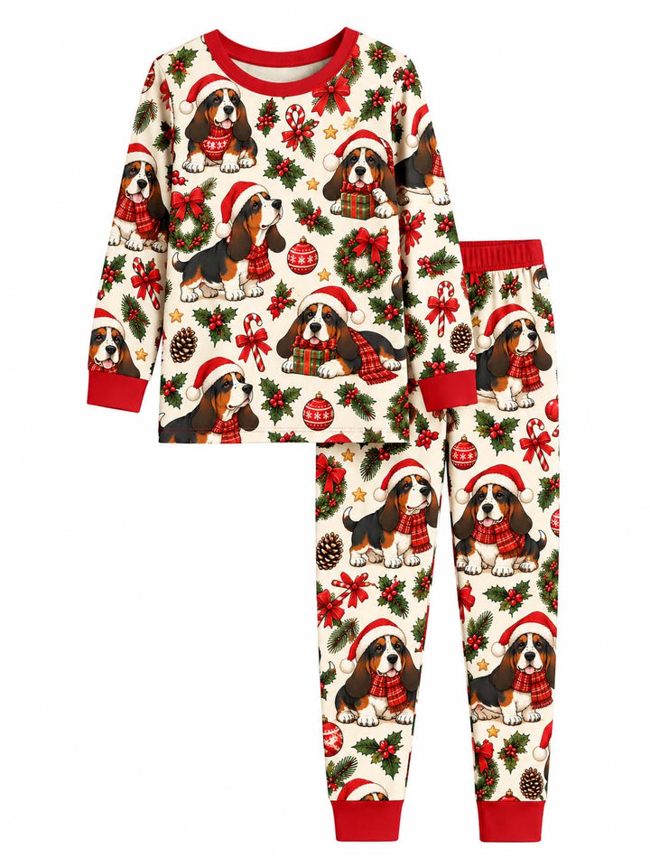Basset Hound Christmas Magic Bamboo Two Piece Long Sleeve Pajama Set