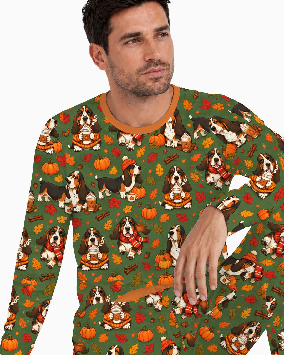 Basset Hound Pumpkin Spice Autumn Bamboo Men's Pajama Set