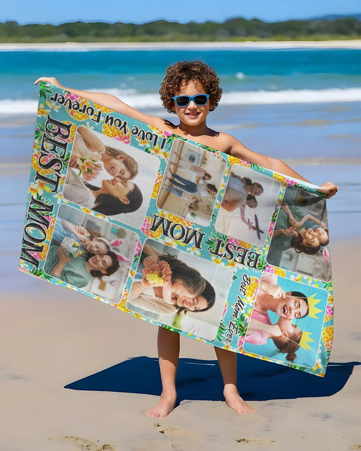 Floral Custom Photo Best Mom Bamboo Beach Towel