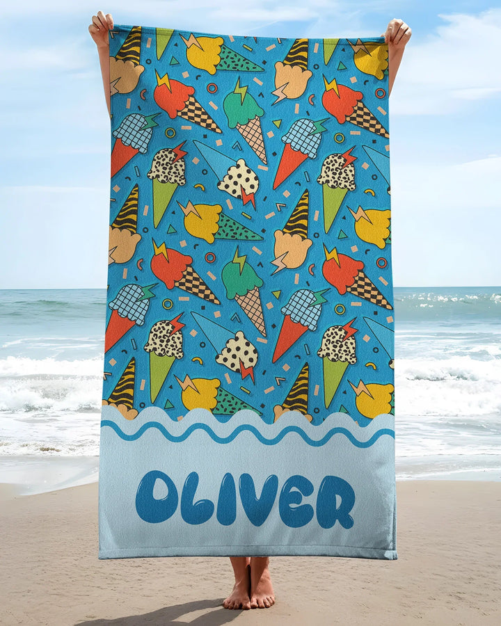 Summer Retro Ice Creams Family Matching Bamboo Beach Towel