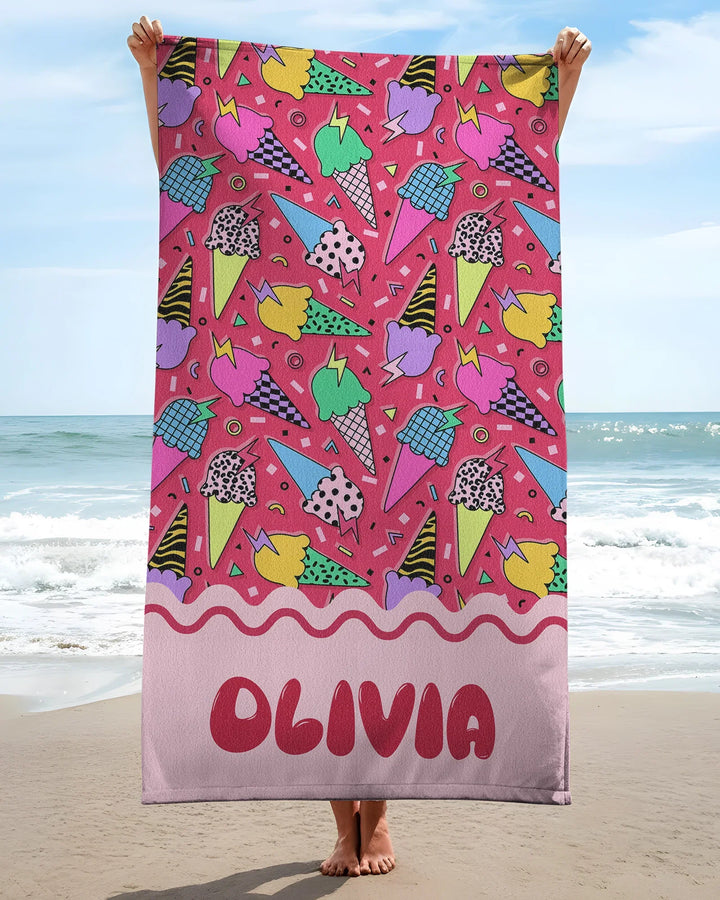 Summer Retro Ice Creams Family Matching Bamboo Beach Towel