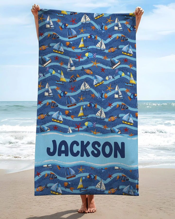 Blue Sail La Vie Family Matching Bamboo Beach Towel