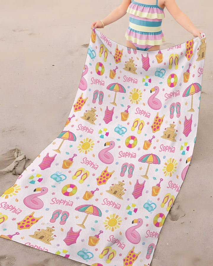 Custom Name Summer is Fun Bamboo Beach Towel