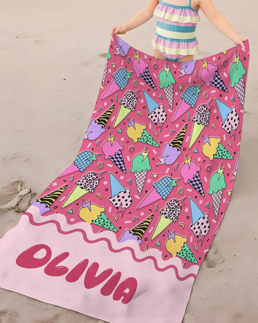 Summer Retro Ice Creams Family Matching Bamboo Beach Towel