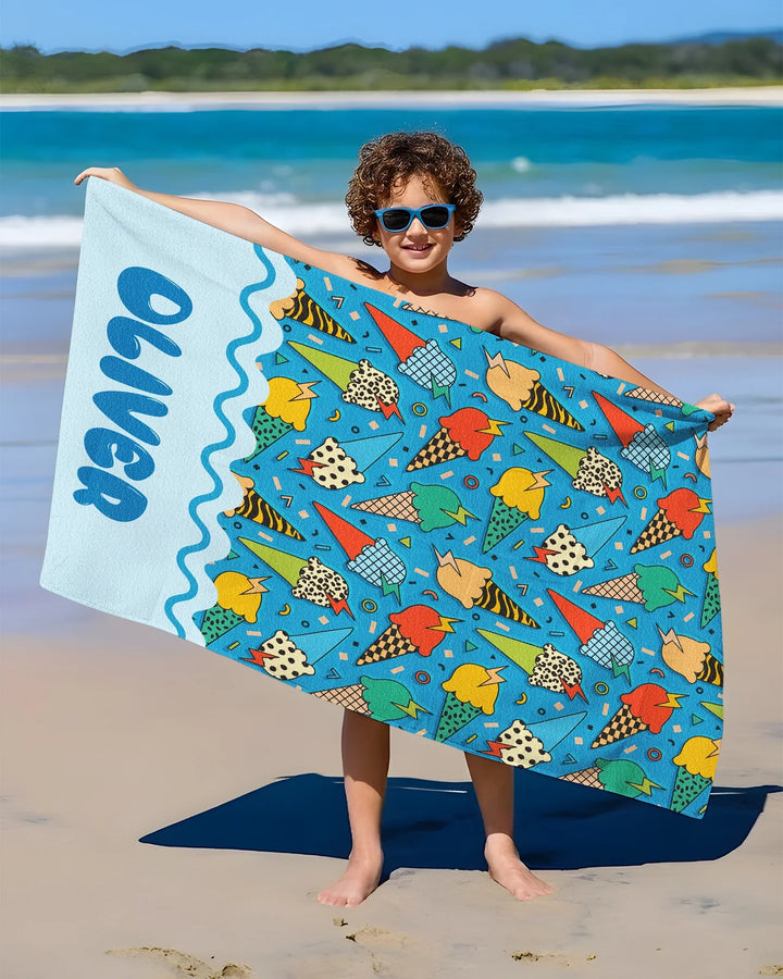 Summer Retro Ice Creams Family Matching Bamboo Beach Towel