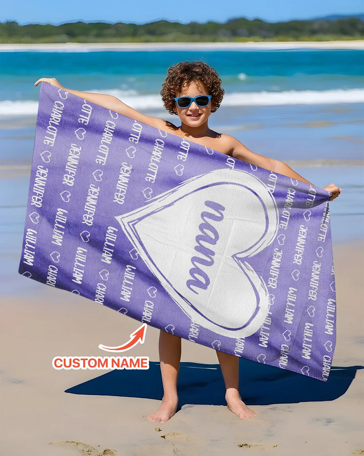 Grandkids, Kids Names For Grandma, Mom Bamboo Beach Towel