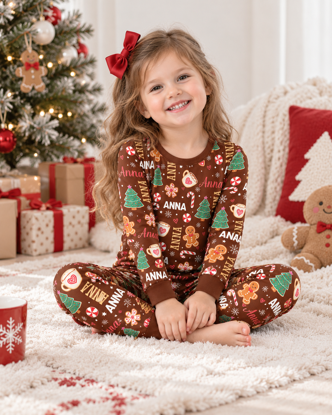 Custom Name Christmas Crew Family Matching Bamboo Two Piece Long Sleeve Pajama Set