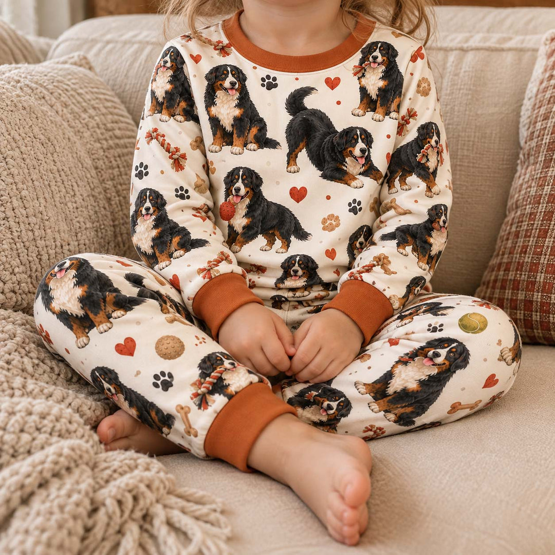 Bernese Dog Playtime Bamboo Two Piece Long Sleeve Pajama Set