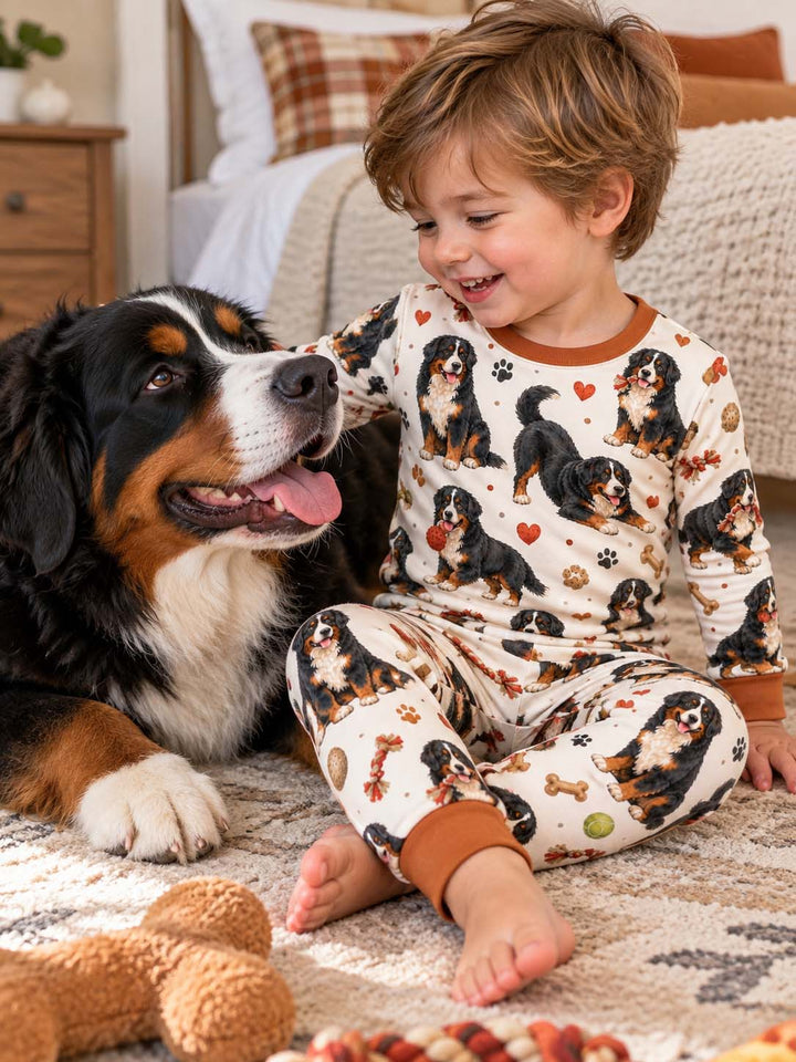 Bernese Dog Playtime Bamboo Two Piece Long Sleeve Pajama Set