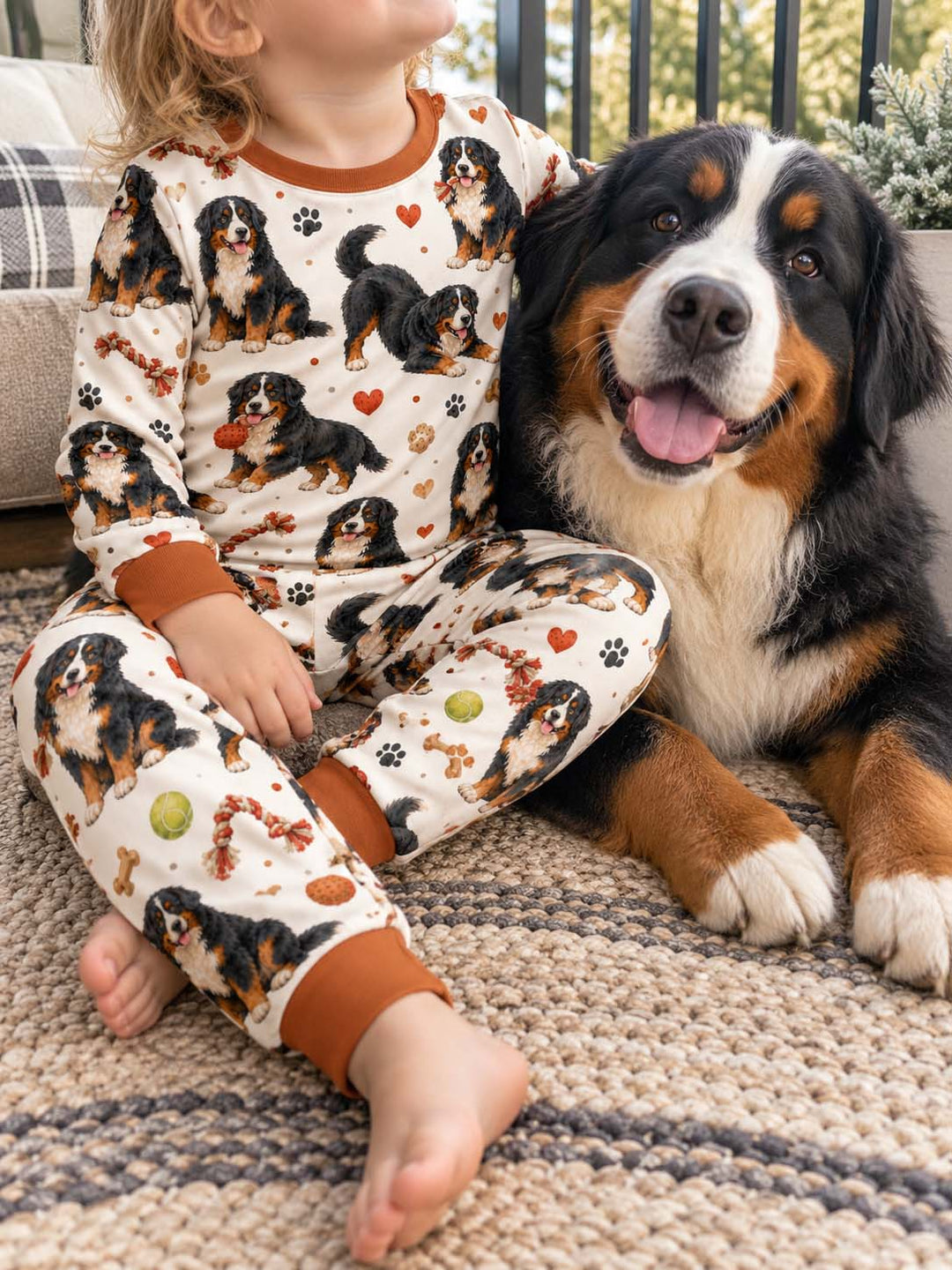 Bernese Dog Playtime Bamboo Two Piece Long Sleeve Pajama Set