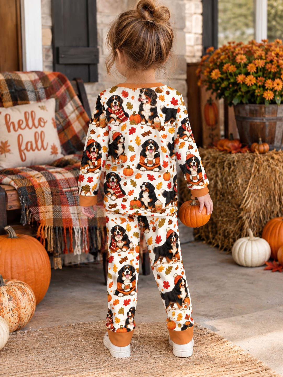 Bernese Mountain Dog Autumn Cozy Bamboo Two Piece Long Sleeve Pajama Set