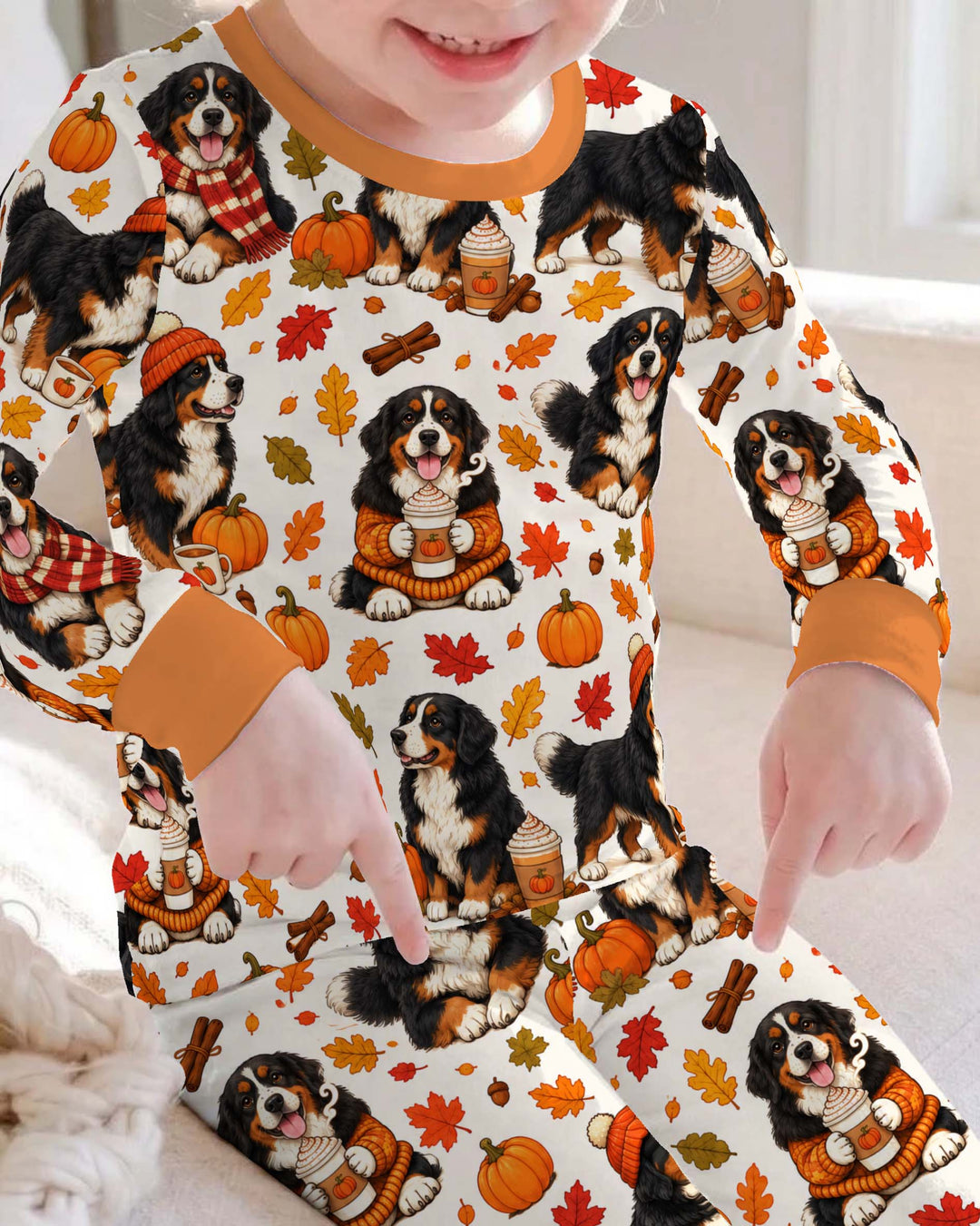 Bernese Mountain Dog Autumn Cozy Bamboo Two Piece Long Sleeve Pajama Set
