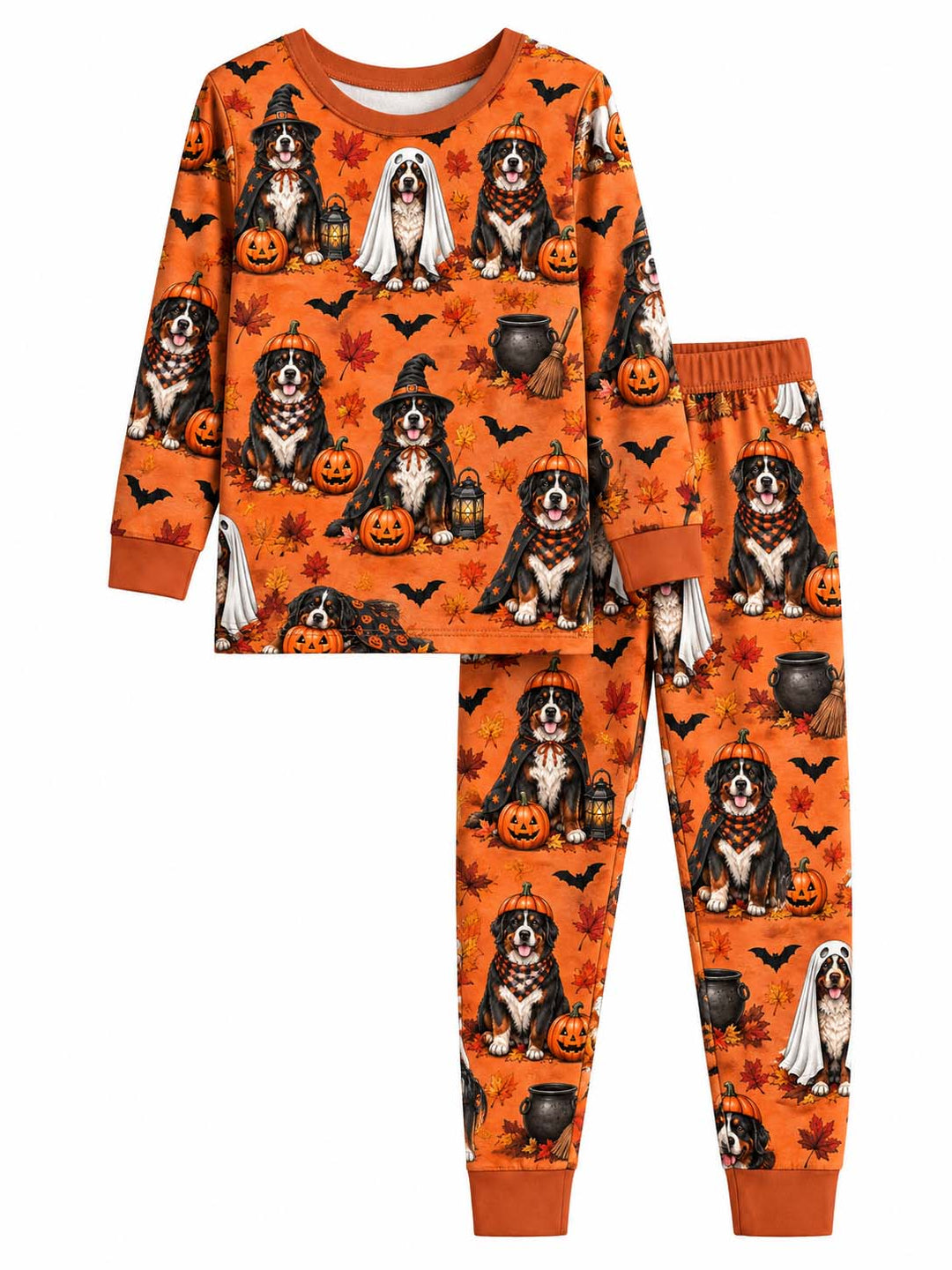 Bernese Mountain Dog Autumn Halloween Bamboo Two Piece Long Sleeve Pajama Set