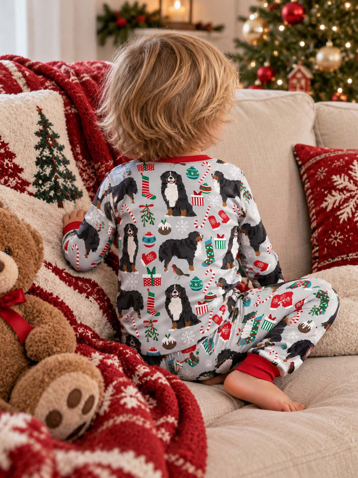 Bernese Mountain Dog Christmas Bamboo Two Piece Long Sleeve Pajama Set