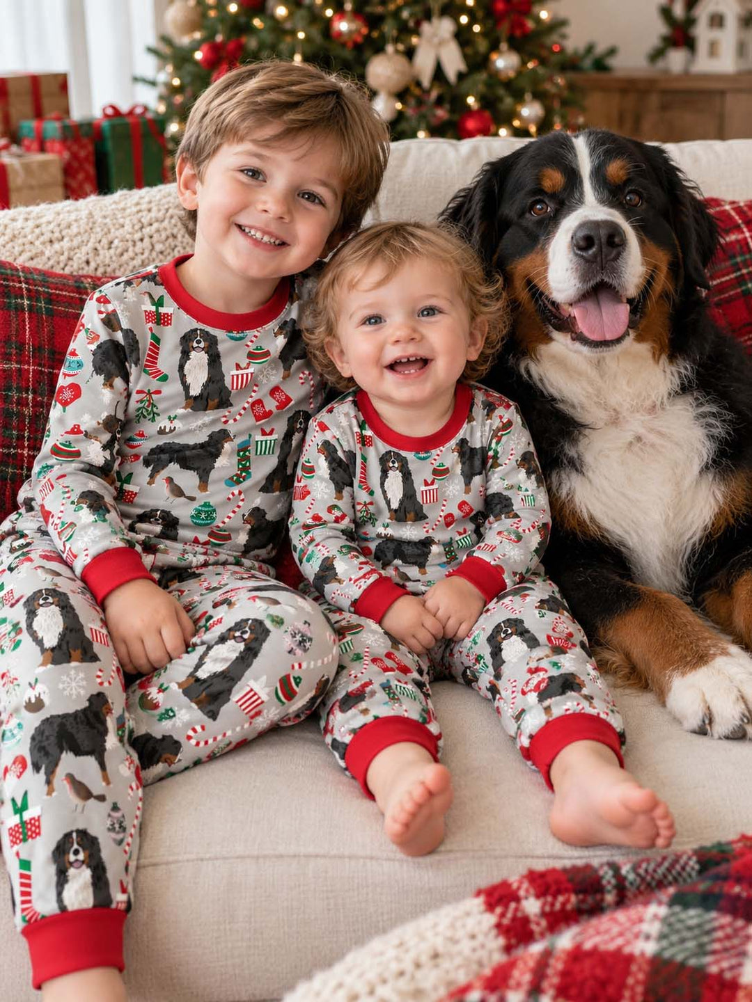 Bernese Mountain Dog Christmas Bamboo Two Piece Long Sleeve Pajama Set
