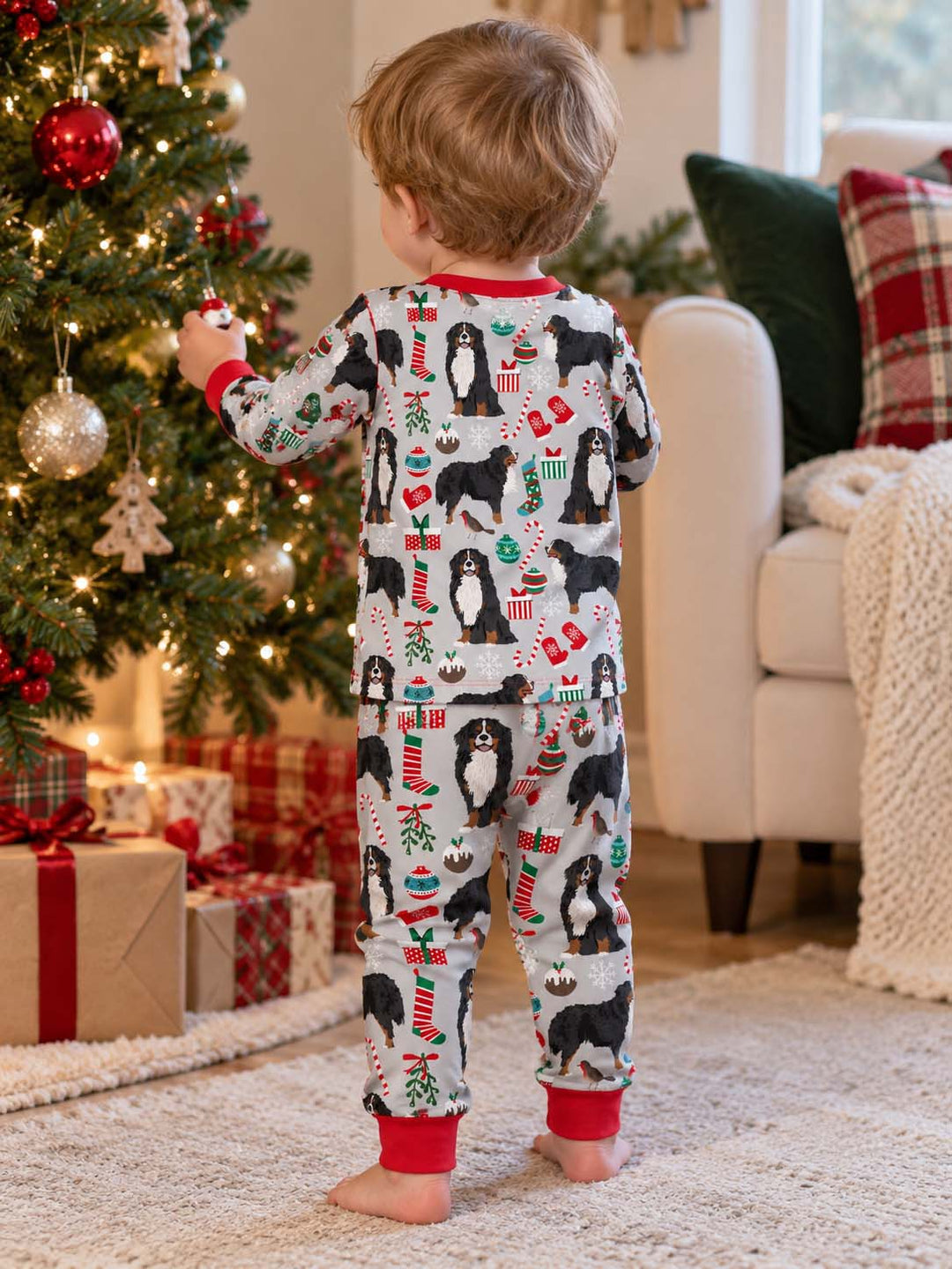 Bernese Mountain Dog Christmas Bamboo Two Piece Long Sleeve Pajama Set