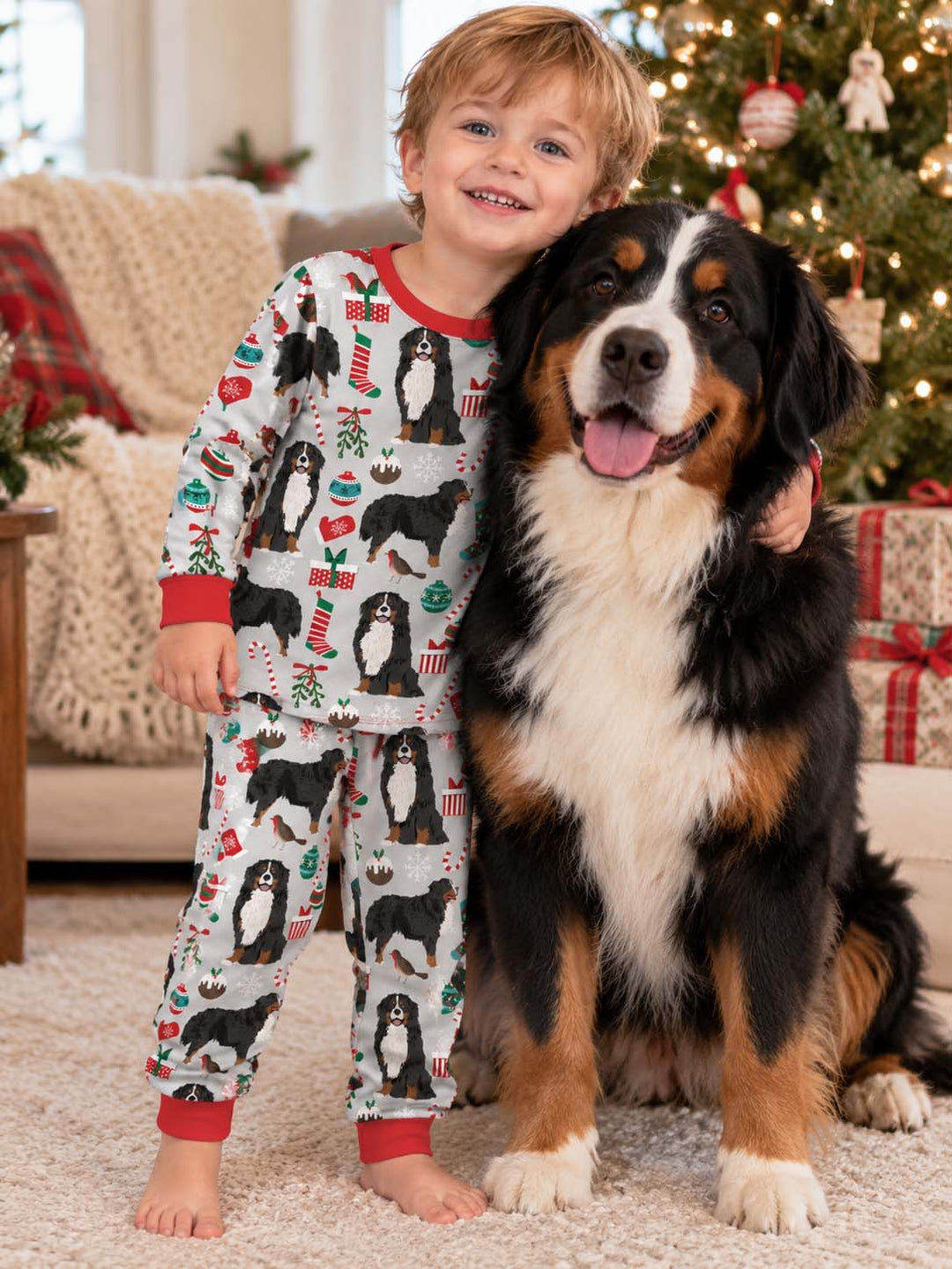 Bernese Mountain Dog Christmas Bamboo Two Piece Long Sleeve Pajama Set