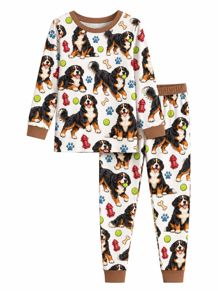 Bernese Mountain Dog Fetch Fun Bamboo Two Piece Long Sleeve Pajama Set