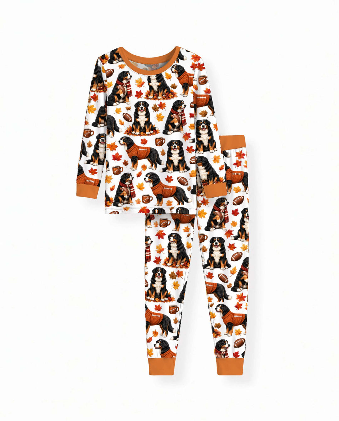 Bernese Mountain Dog Football Fall Bamboo Two Piece Long Sleeve Pajama Set