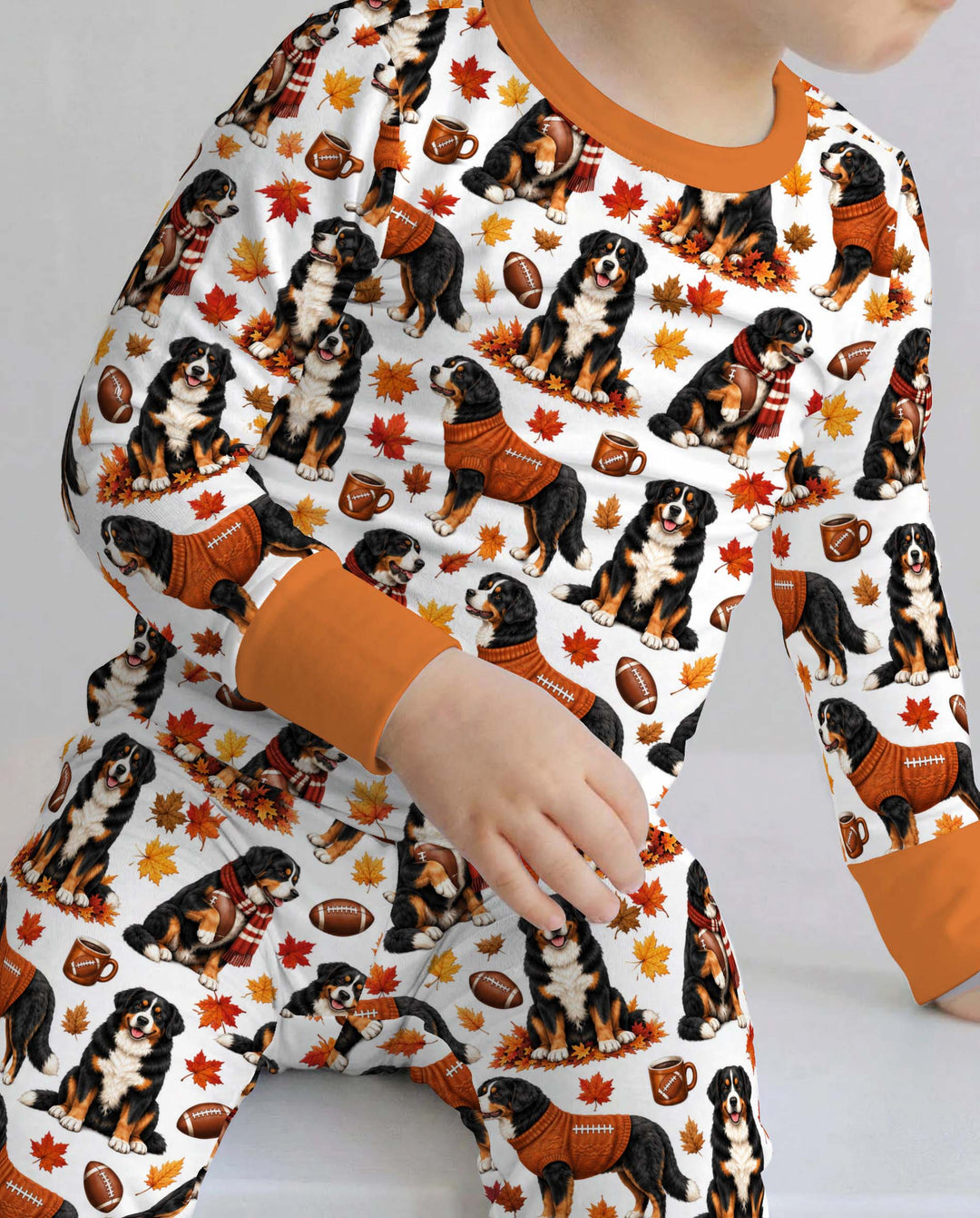 Bernese Mountain Dog Football Fall Bamboo Two Piece Long Sleeve Pajama Set
