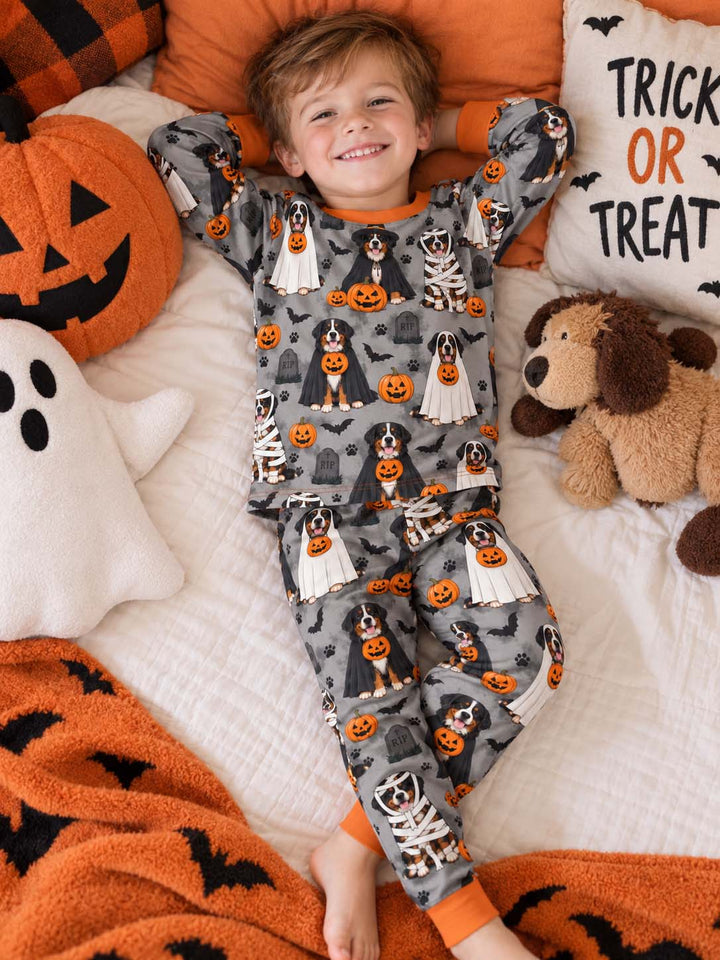 Bernese Mountain Dog Halloween Bamboo Two Piece Long Sleeve Pajama Set