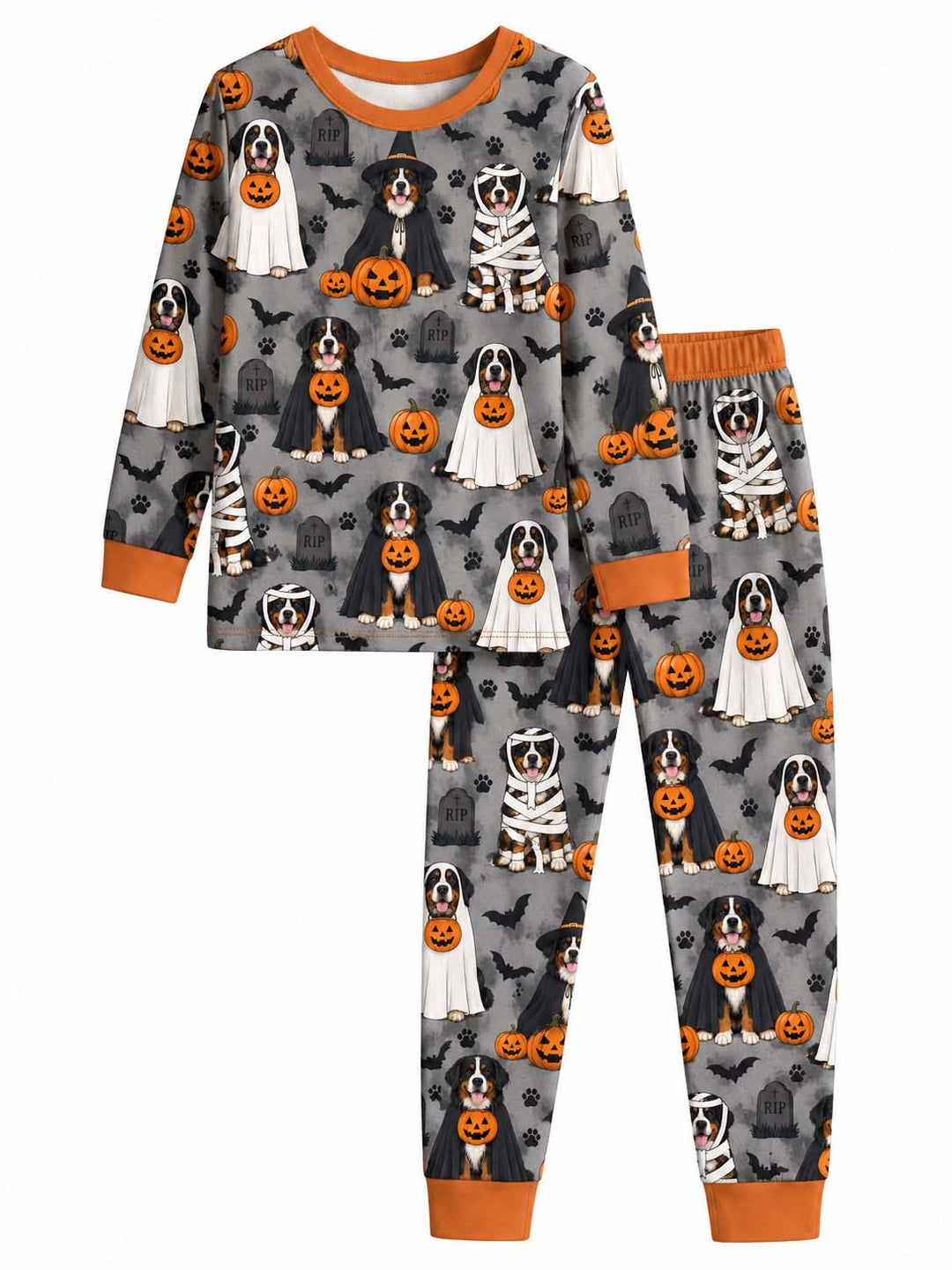 Bernese Mountain Dog Halloween Bamboo Two Piece Long Sleeve Pajama Set
