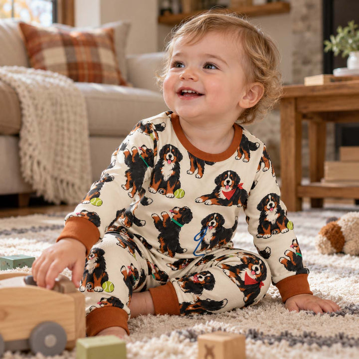 Bernese Mountain Dog Playtime Bamboo Two Piece Long Sleeve Pajama Set