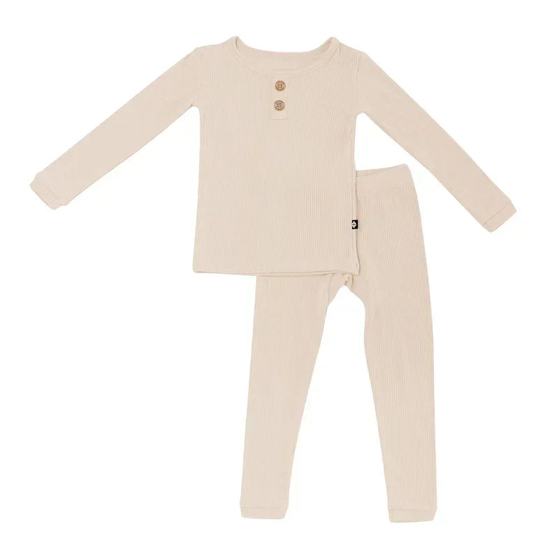 Bisque Ribbed Bamboo Two Piece Long Sleeve Pajama Set