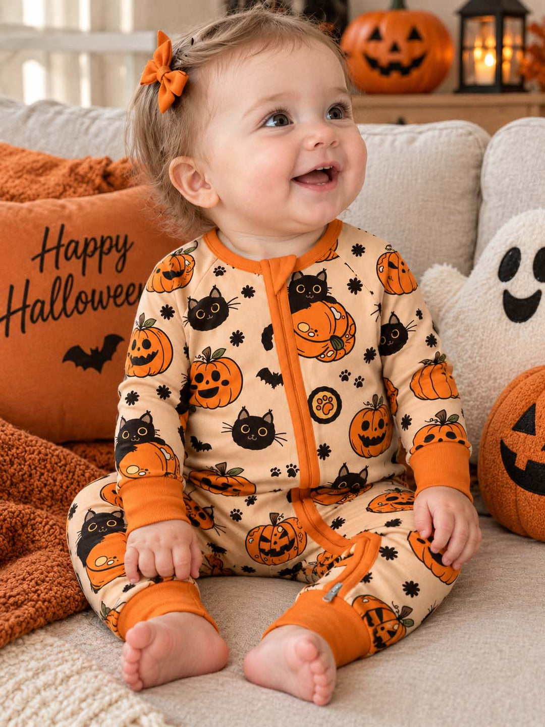 Black Cat Pumpkin Halloween Bamboo Convertible Zippy